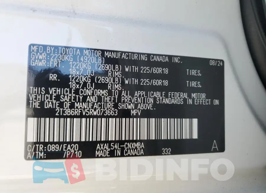 2T3B6RFV5RW073663 Photo# 13