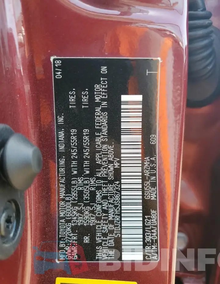 5TDJZRFH5JS867324 Photo# 13