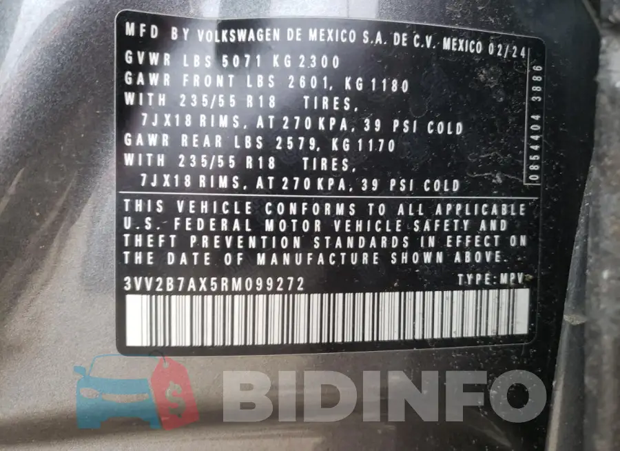 3VV2B7AX5RM099272 Photo# 13