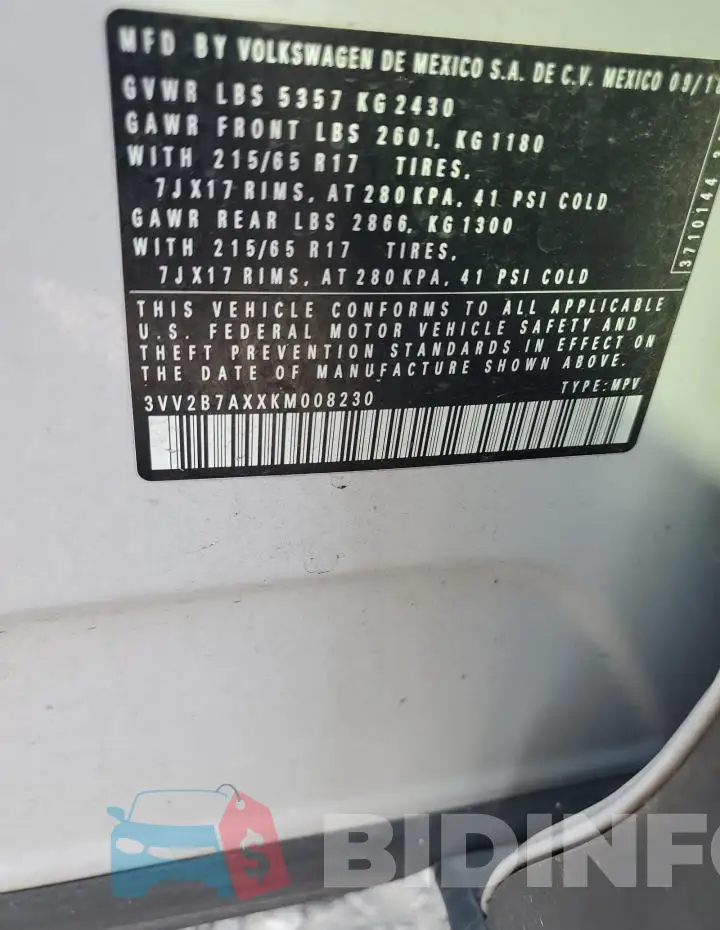 3VV2B7AXXKM008230 Photo# 12