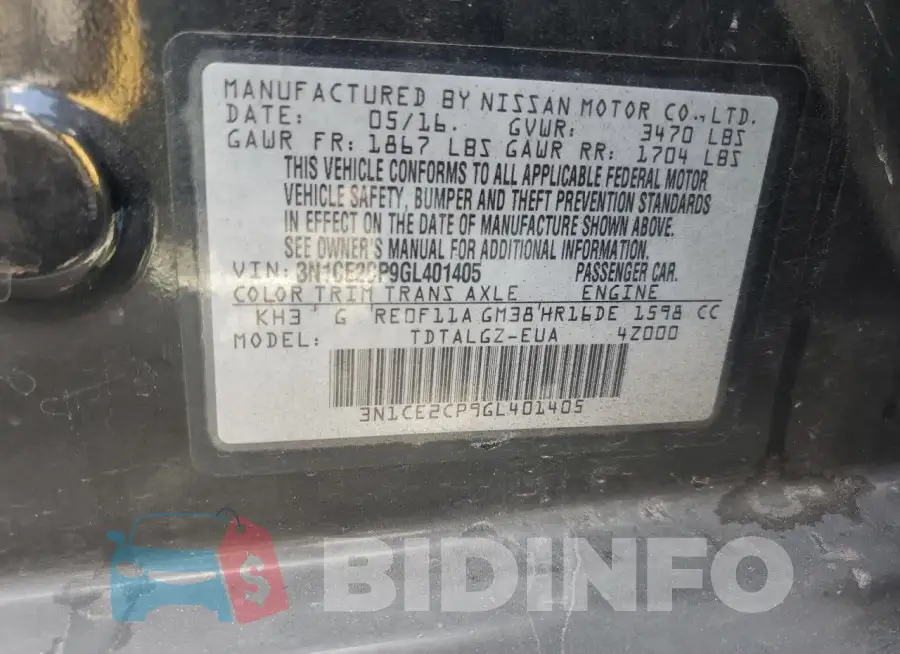 3N1CE2CP9GL401405 Photo# 12