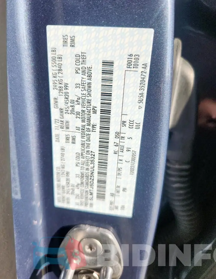 5LMTJ5DZ5NUL35327 Photo# 12