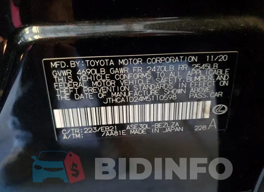 JTHCA1D24M5110598 Photo# 12