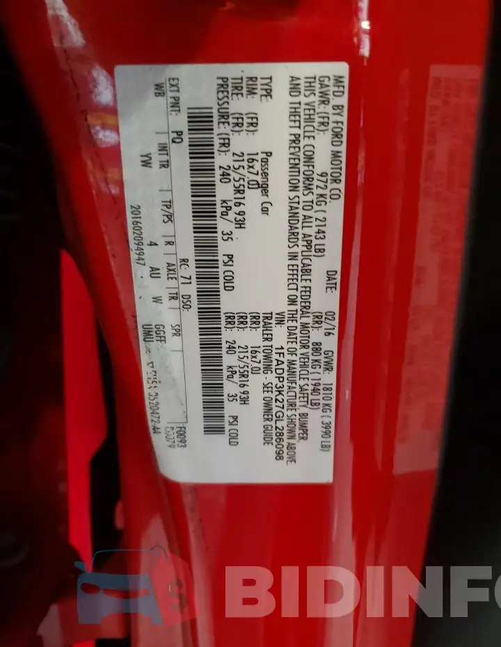 1FADP3K27GL286098 Photo# 12