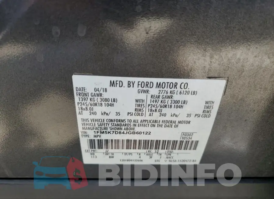 1FM5K7D84JGB60122 Photo# 13