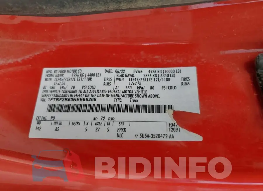 1FTBF2B60NEE96268 Photo# 12