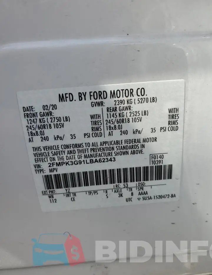 2FMPK3G91LBA62343 Photo# 14