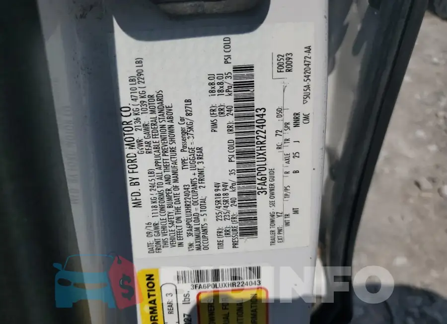 3FA6P0LUXHR224043 Photo# 12