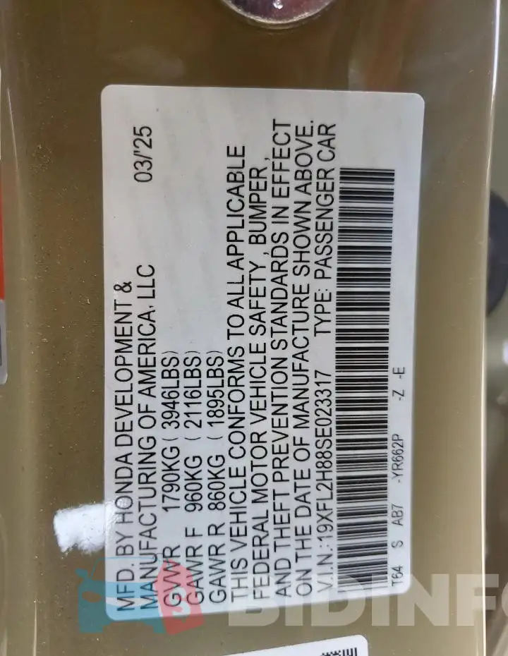 19XFL2H88SE023317 Photo# 13