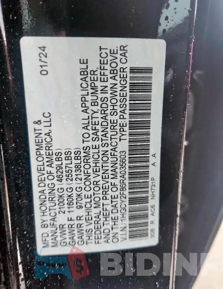 1HGCY2F86RA035603 Photo# 12