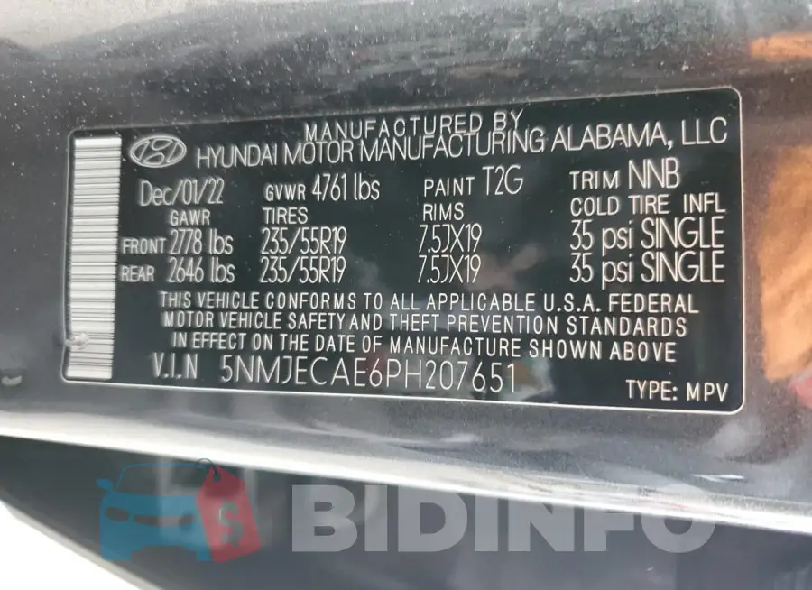 5NMJECAE6PH207651 Photo# 13
