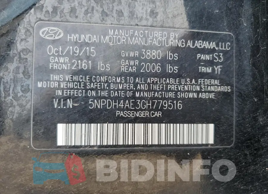 5NPDH4AE3GH779516 Photo# 12