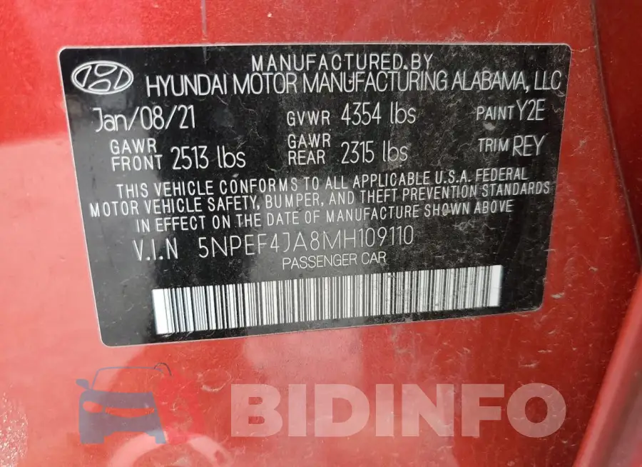 5NPEF4JA8MH109110 Photo# 12