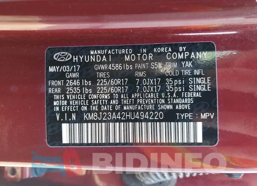 KM8J23A42HU494220 Photo# 14