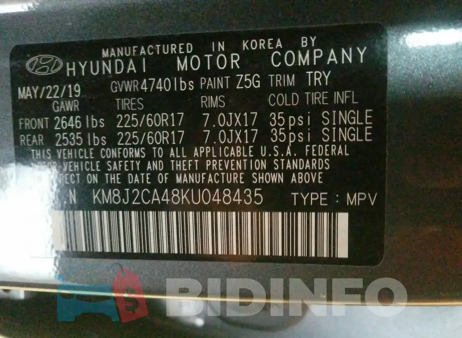 KM8J2CA48KU048435 Photo# 10