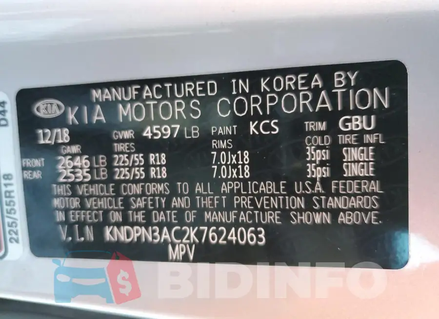 KNDPN3AC2K7624063 Photo# 13