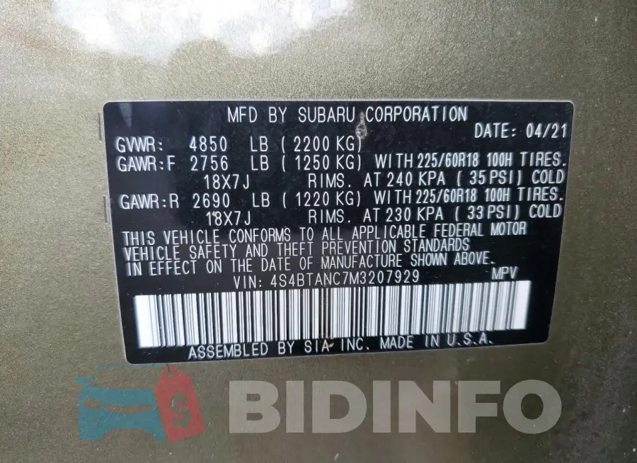 4S4BTANC7M3207929 Photo# 12