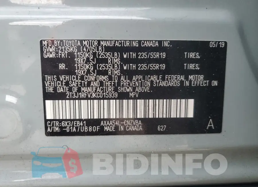 2T3J1RFV3KC015939 Photo# 12