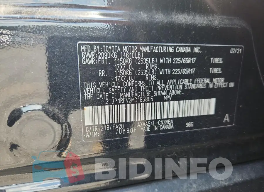 2T3P1RFV2MC185805 Photo# 14