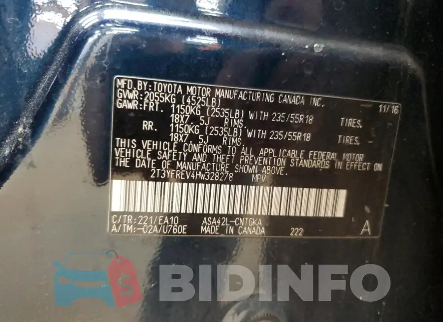 2T3YFREV4HW328278 Photo# 13