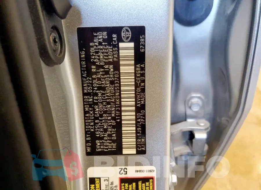 4T1F31AK0NU593703 Photo# 12