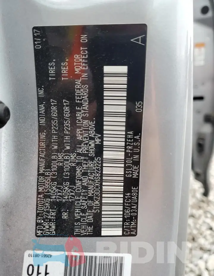 5TDKZ3DCXHS823225 Photo# 13