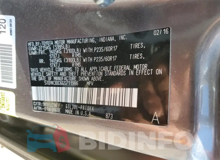 5TDYK3DC6GS711986 Photo# 13