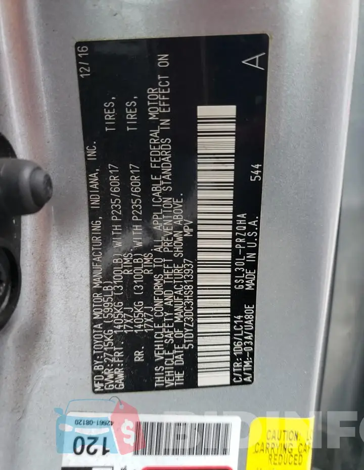 5TDYZ3DC3HS813937 Photo# 13
