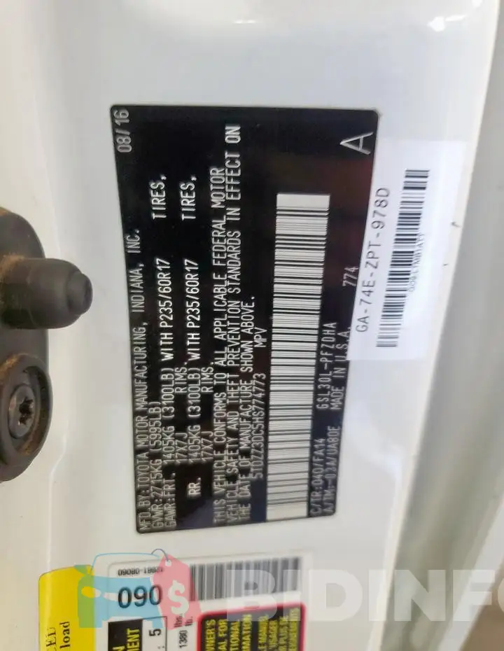 5TDZZ3DC5HS774773 Photo# 13