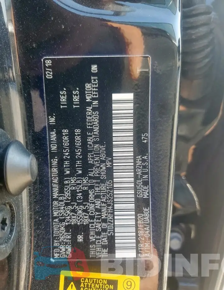 5TDZZRFH4JS252105 Photo# 13