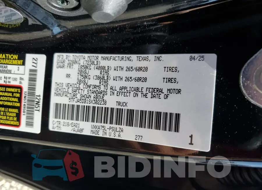 5TFJA5DB1SX302238 Photo# 13