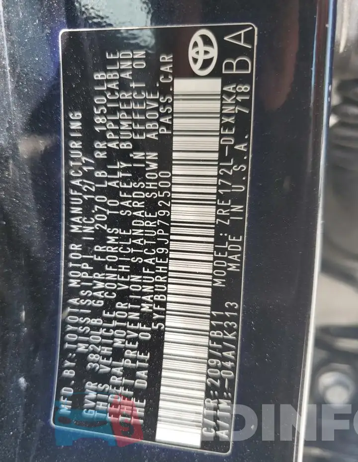 5YFBURHE9JP792500 Photo# 13
