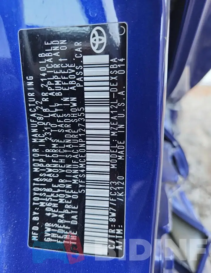 5YFS4MCE0NP127355 Photo# 12