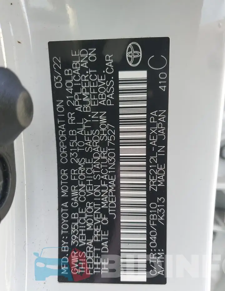 JTDEPMAE1N3017527 Photo# 13
