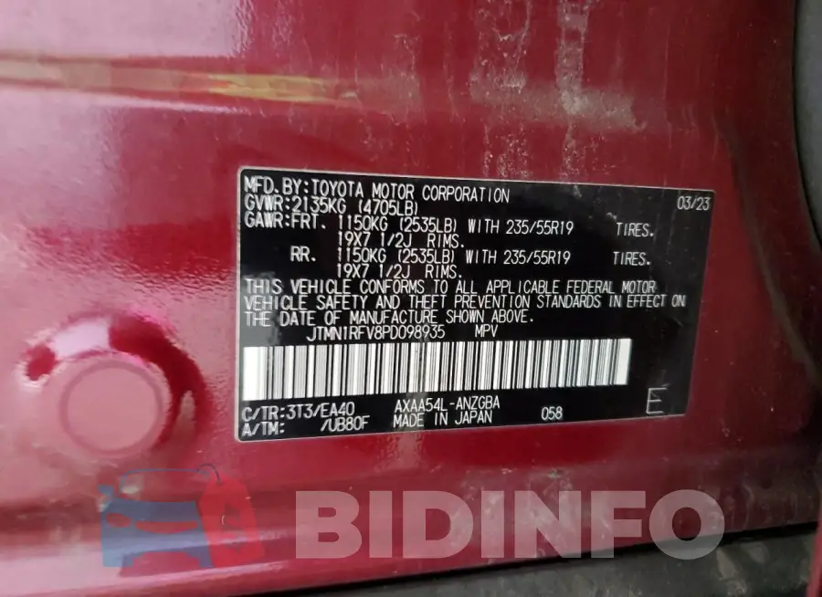 JTMN1RFV8PD098935 Photo# 13