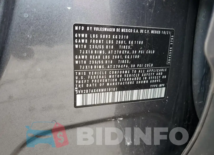 3VV2B7AX4NM019101 Photo# 14