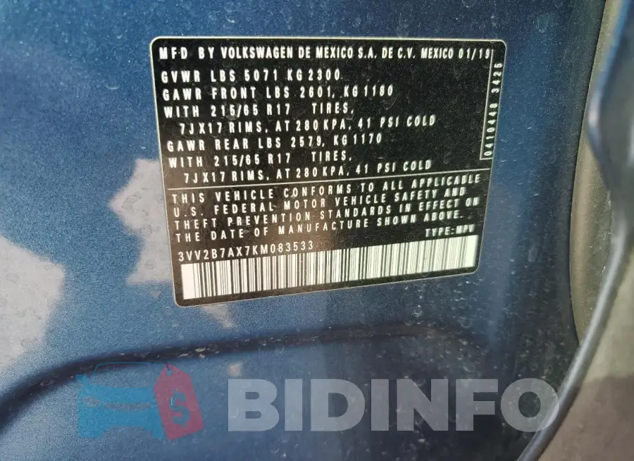 3VV2B7AX7KM083533 Photo# 13