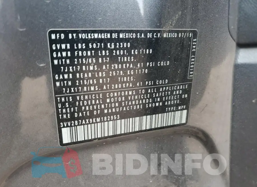 3VV2B7AX9KM182953 Photo# 14