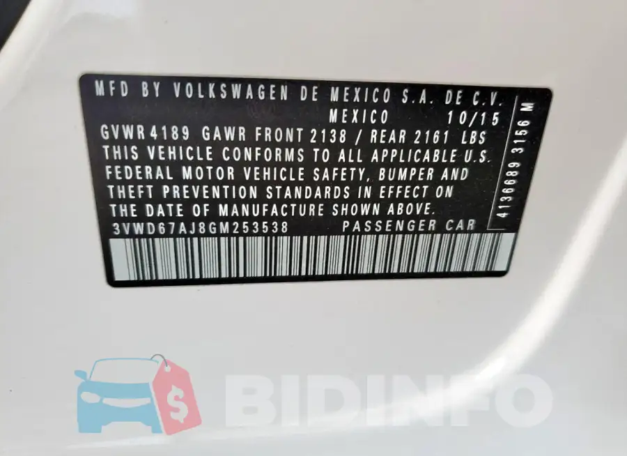 3VWD67AJ8GM253538 Photo# 12
