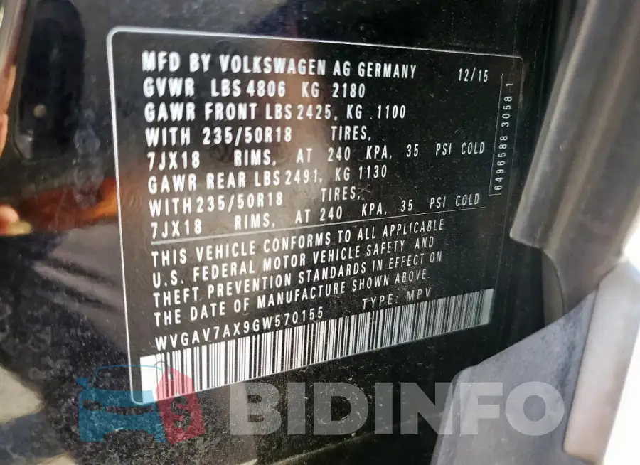 WVGAV7AX9GW570155 Photo# 13
