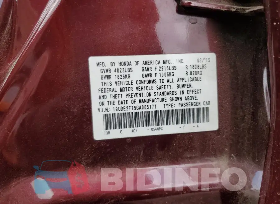 19UDE2F75GA005171 Photo# 13