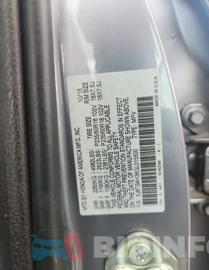 5J8TB4H36GL015500 Photo# 14
