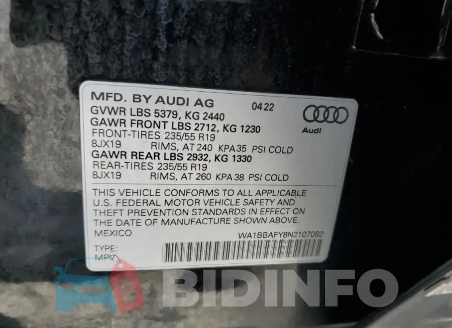 WA1BBAFY8N2107082 Photo# 13