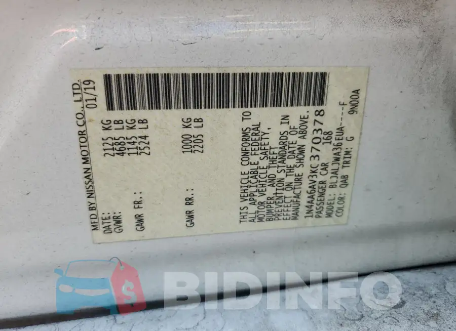 1N4AA6AV3KC370378 Photo# 12