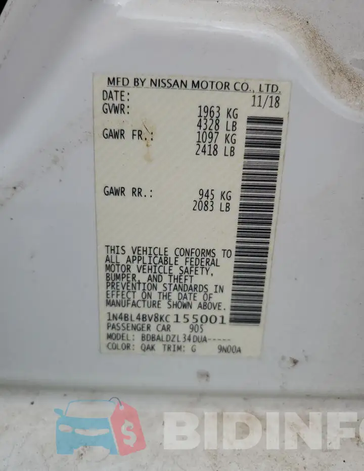 1N4BL4BV8KC155001 Photo# 12