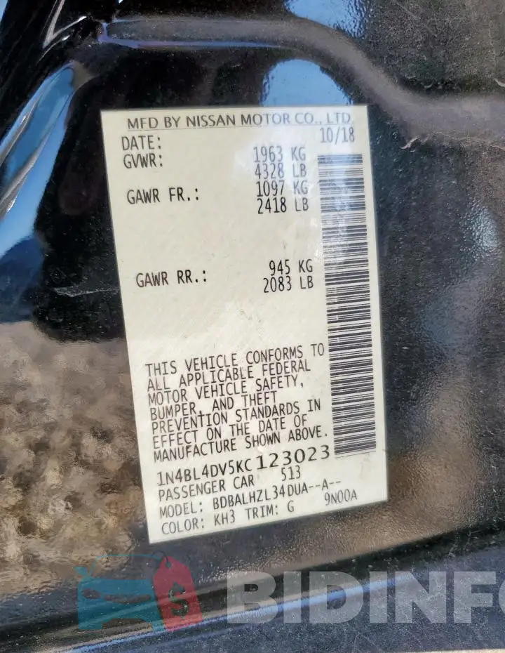 1N4BL4DV5KC123023 Photo# 12