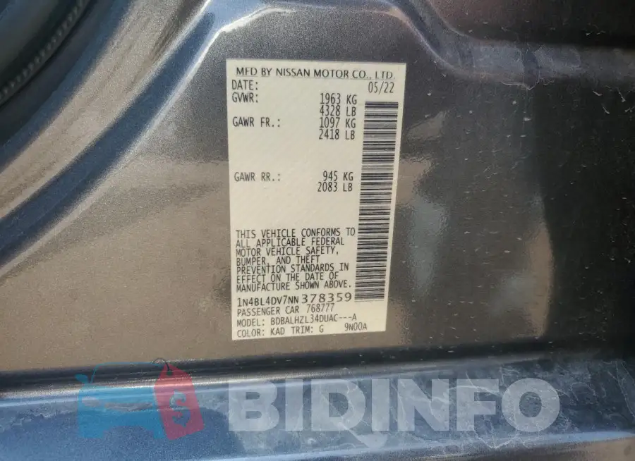 1N4BL4DV7NN378359 Photo# 12
