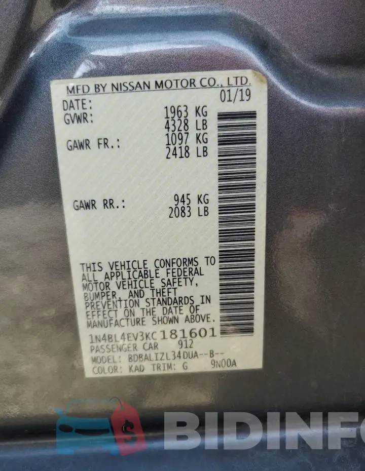 1N4BL4EV3KC181601 Photo# 12