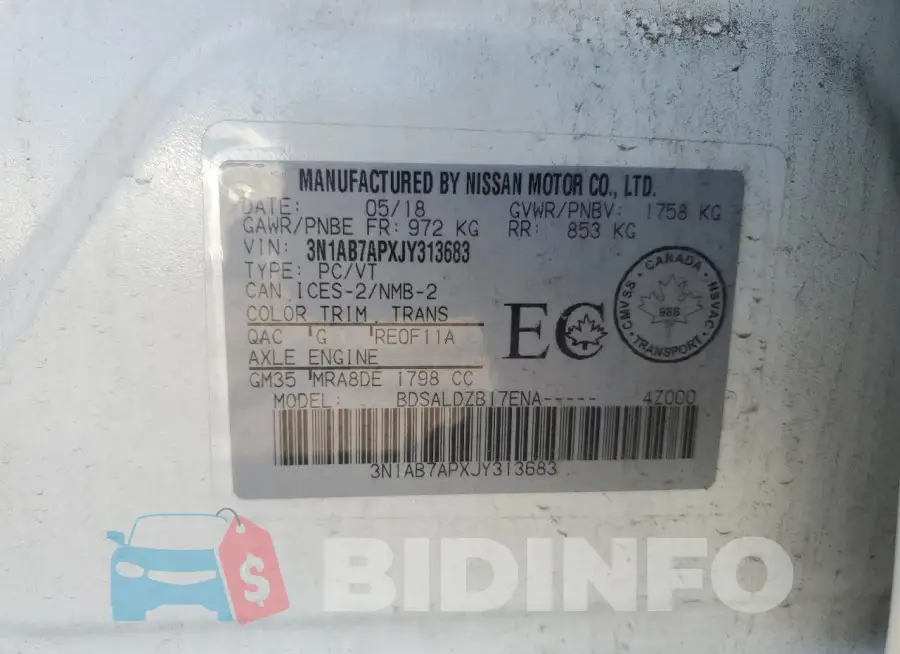 3N1AB7APXJY313683 Photo# 13