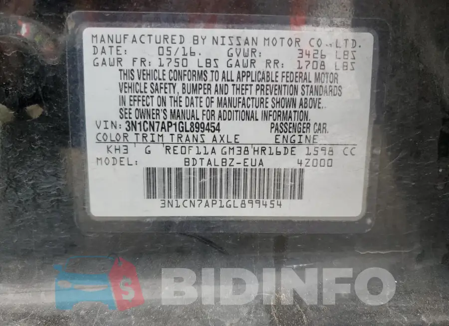 3N1CN7AP1GL899454 Photo# 12